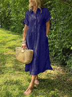 Robe rayée lin et coton – Élégance intemporelle