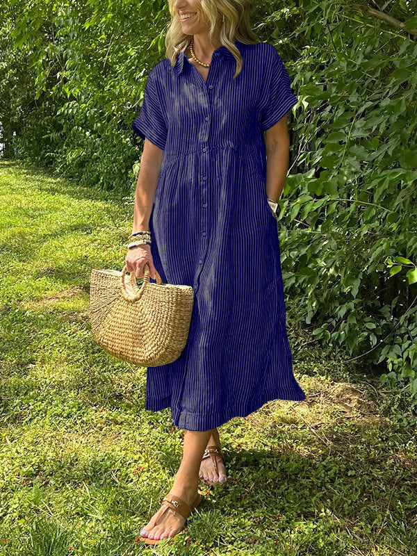 Robe rayée lin et coton – Élégance intemporelle