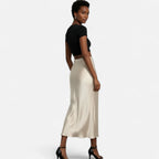 Jupe midi en satin taille haute pour femme
