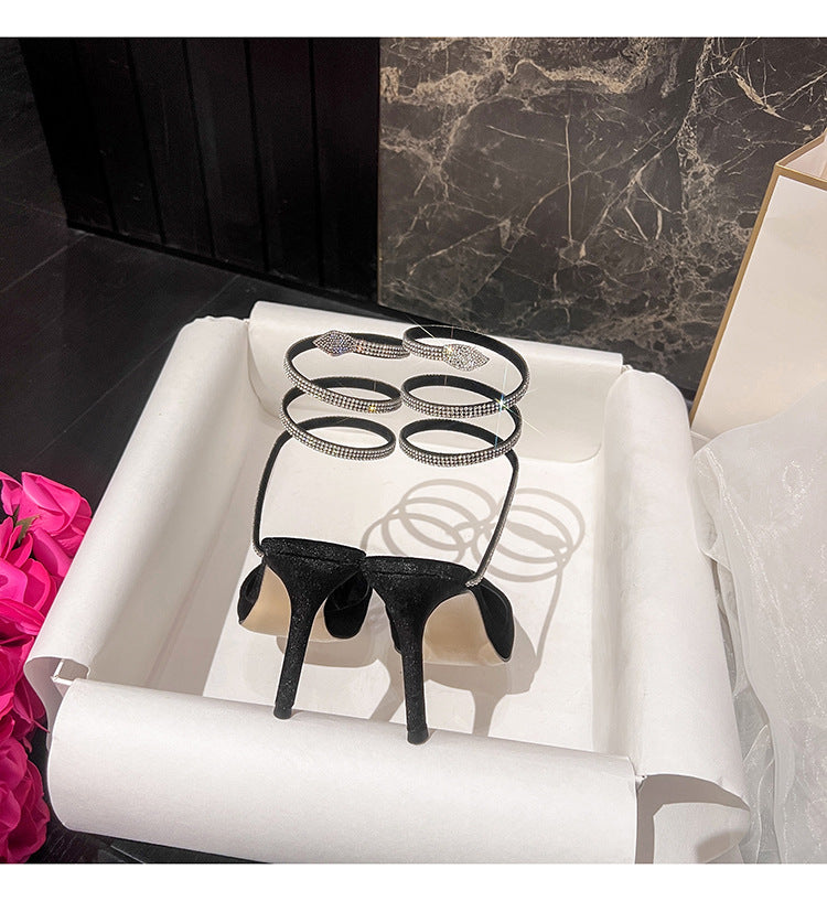 Stiletto heeled rhinestone strap pumps