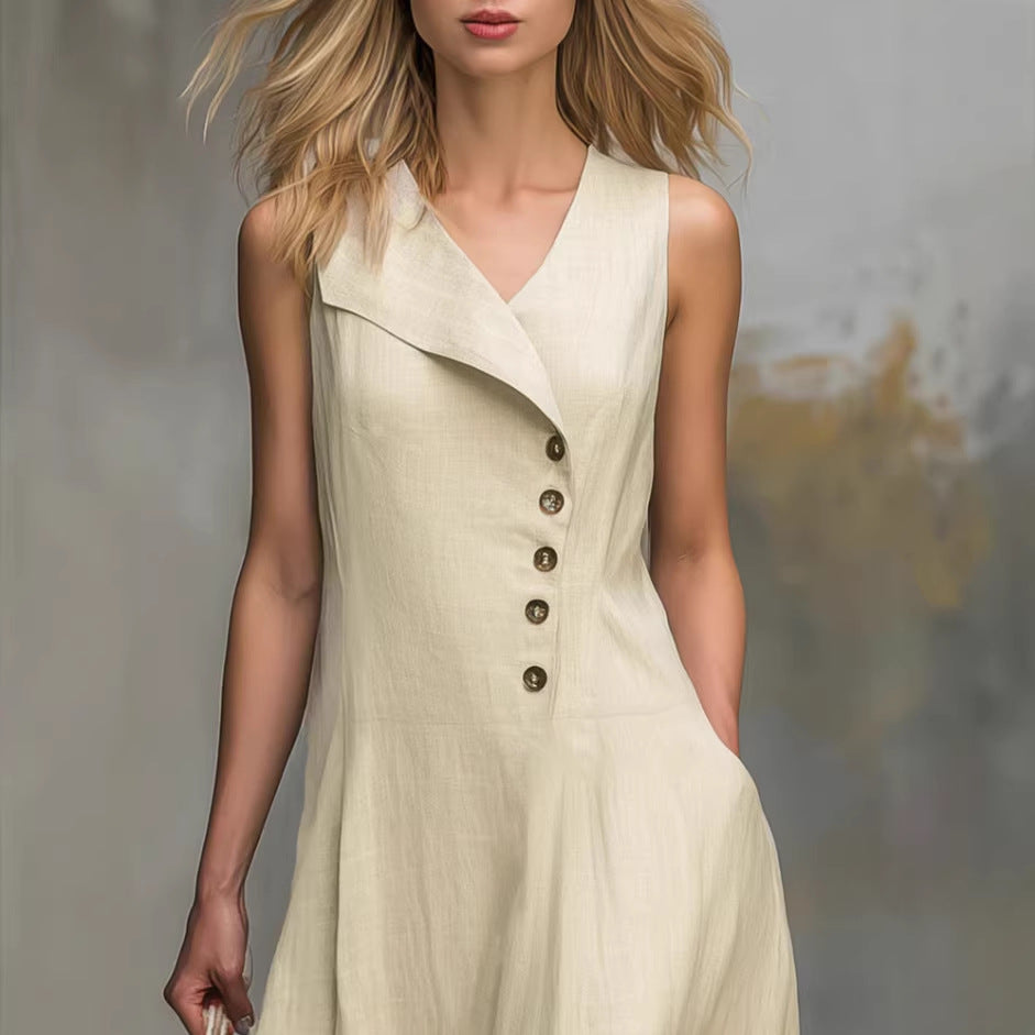 Robe chemise sans manches à col officiel