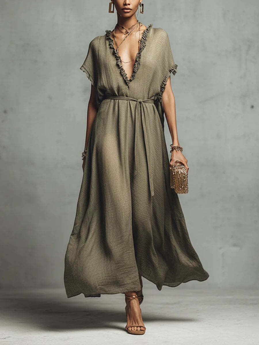 Robe loose-fit col V — Élégance décontractée