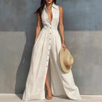 Robe chemise sans manches à taille haute