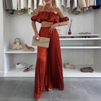 Satin tube top and wide-leg pants set