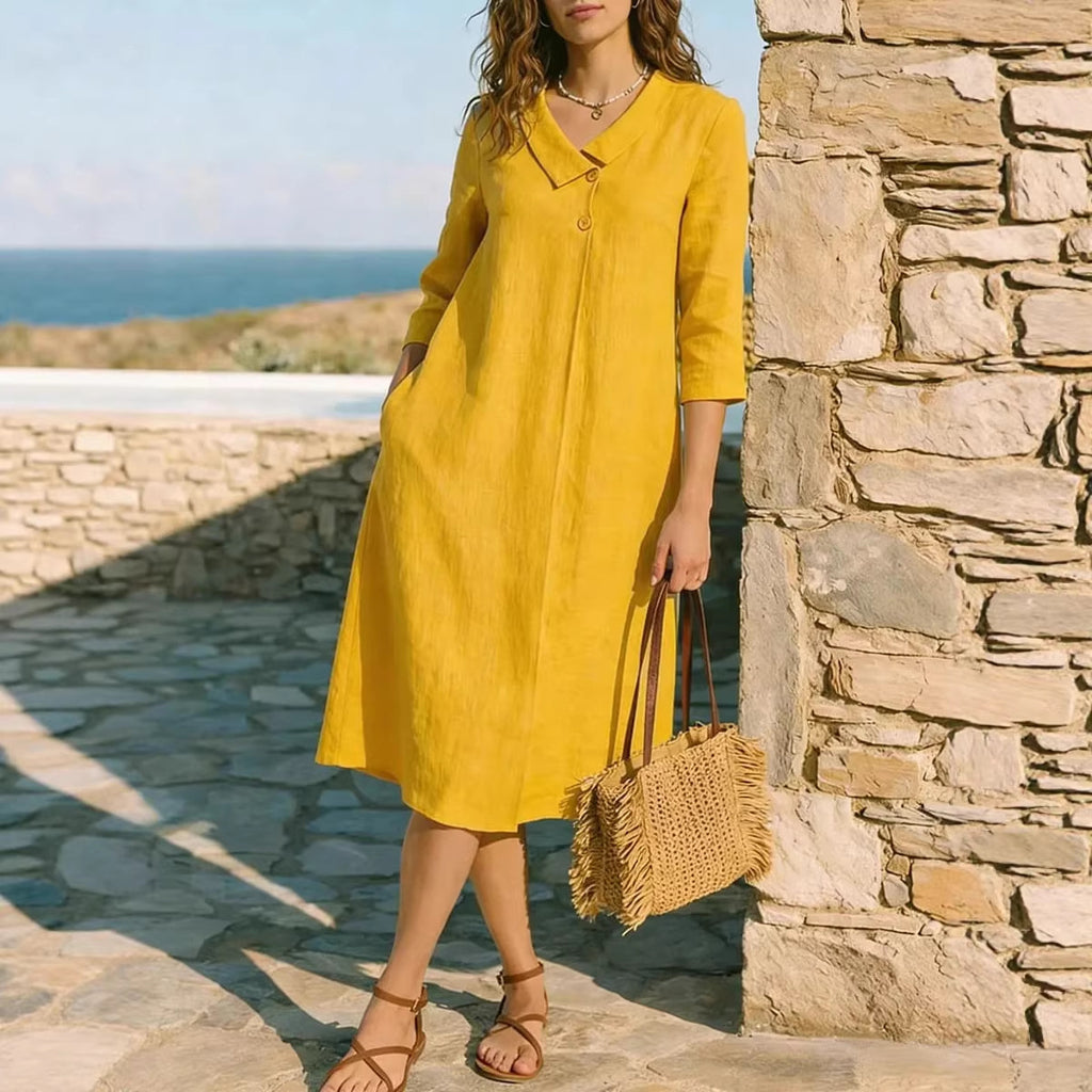 Robe lin col chemise oversize - Coupe décontractée