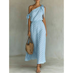 Robe asymétrique à pois imprimée - Élégance moderne