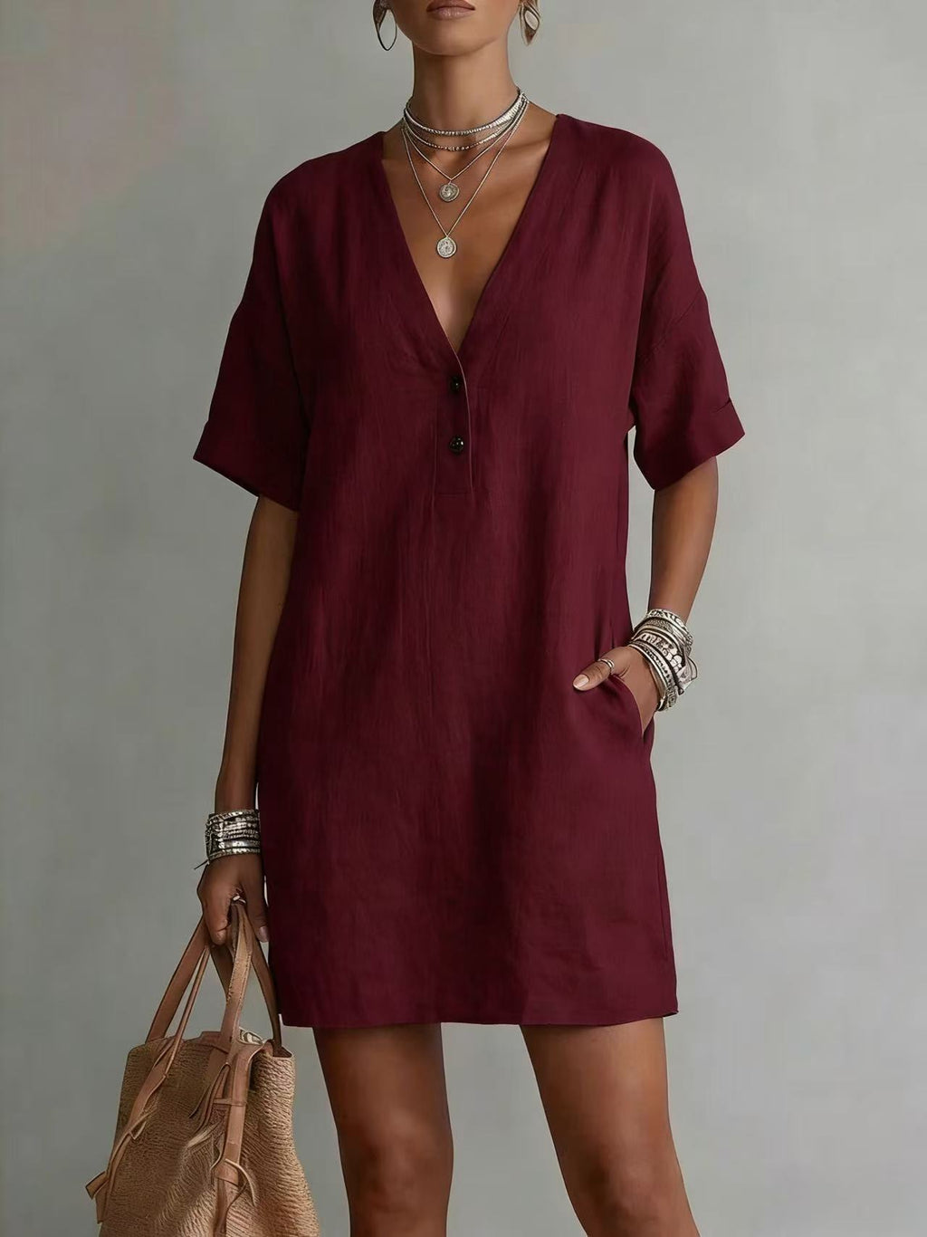 Robe lin-coton boutons — Coupe ample et intemporelle
