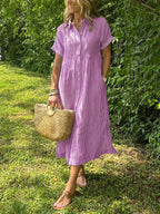 Robe rayée lin et coton – Élégance intemporelle