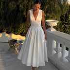 Robe midi élégante color-block blanc
