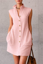 Robe chemise sans manches col montant — Élégance estivale