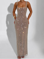 Robe longue en strass à bretelles sans manches