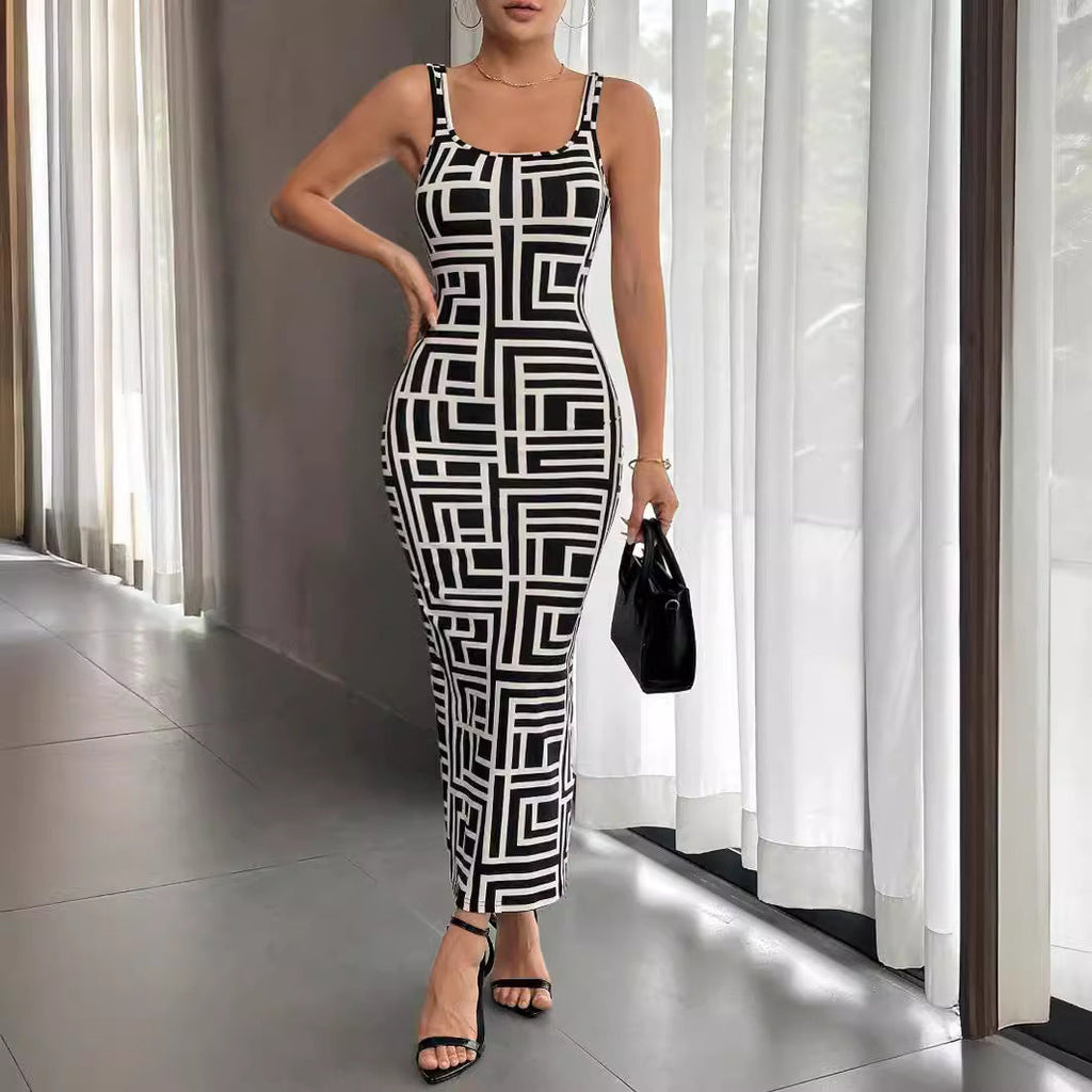 Printed maxi dress with straps