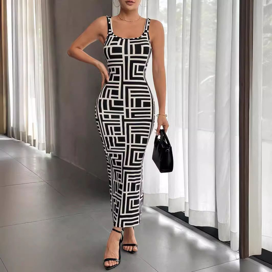 Printed maxi dress with straps