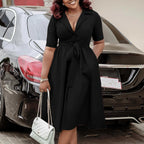 Robe mi-longue manches courtes avec ceinture - Chic&Shines