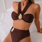Hadrienne — Two-piece bikini with bronze metallic trim