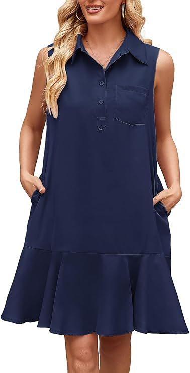 Robe chemise sans manches unie — Coupe fluide