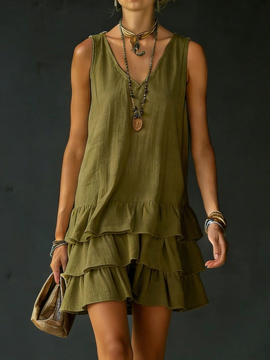 Robe lin-coton col V sans manches