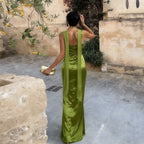 Emerald Green Pleated Backless Maxi Dress