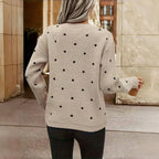 Pull tricoté à pois - Col rond beige doux