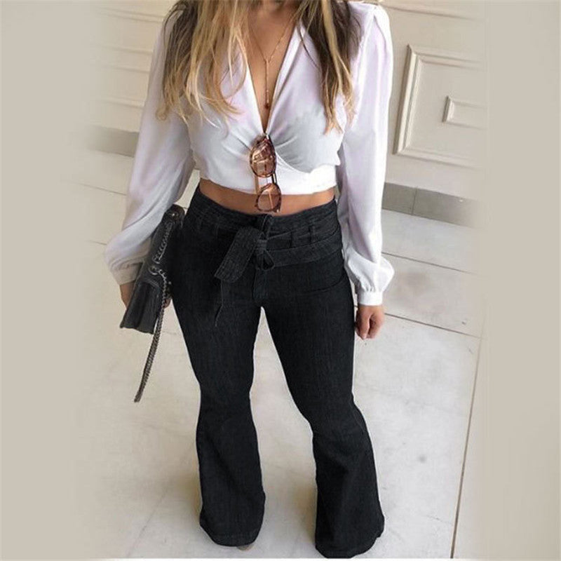 Pantalon évasé à lacets micro-élastiques