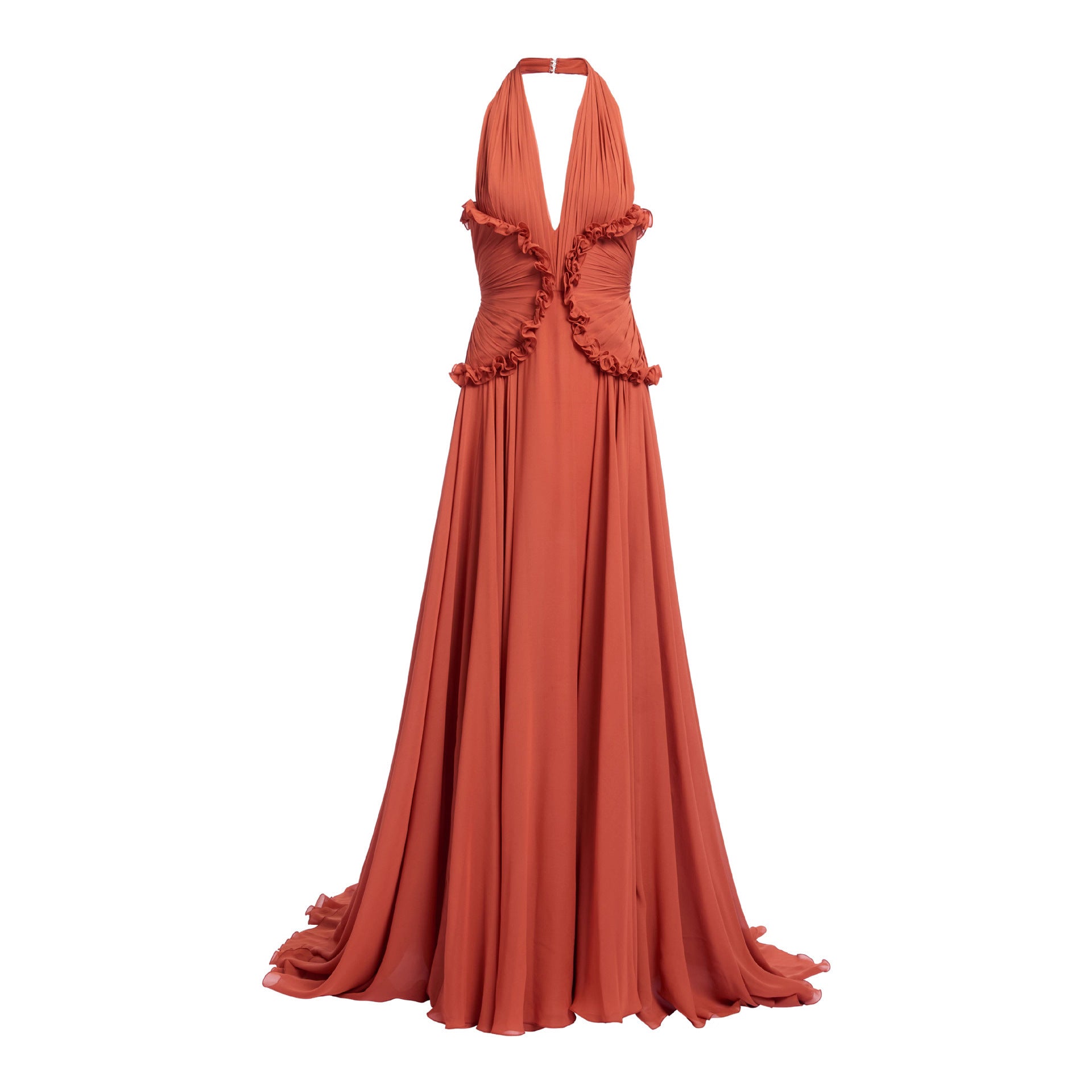 Robe longue orange à encolure cache-cœur