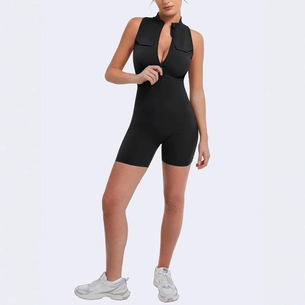 Bodycon zip-up romper – Sporty look