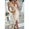 Robe courte fendue décolleté manches courtes de soirée - Chic&Shines
