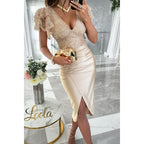 Robe courte fendue décolleté manches courtes de soirée - Chic&Shines