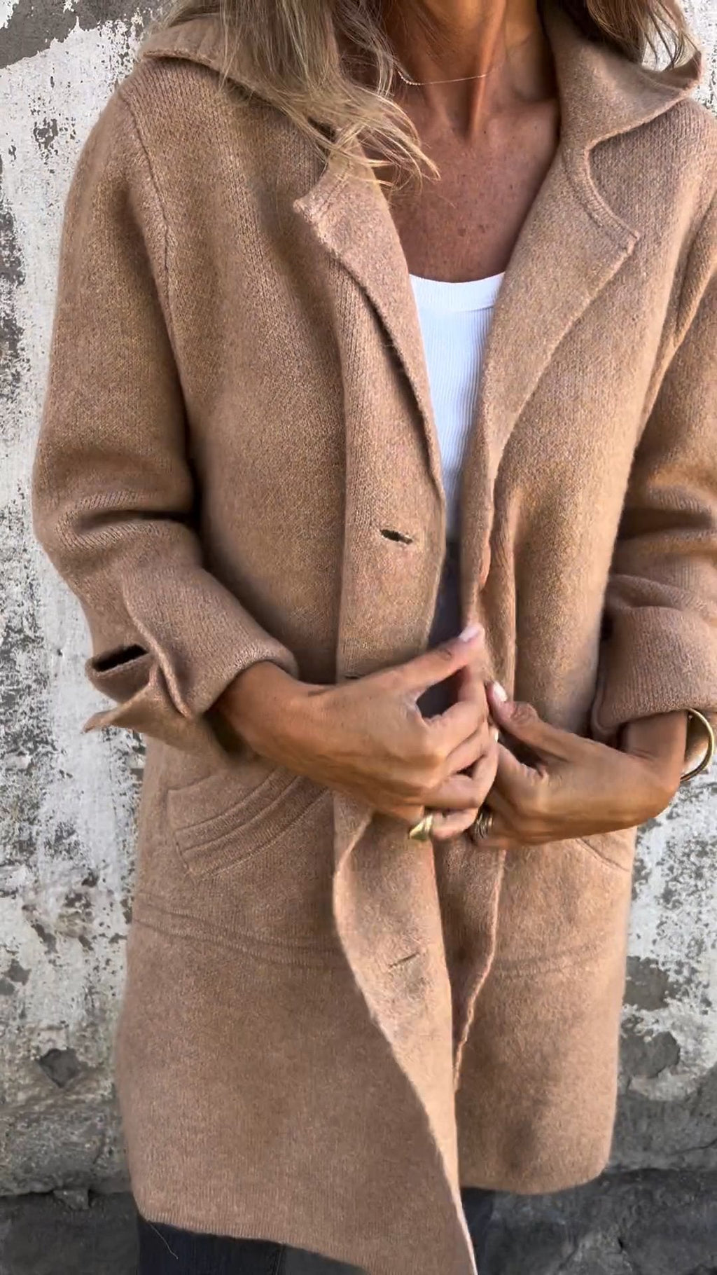 Long women's coat with a wrap closure | Elegant cotton coat for spring and autumn