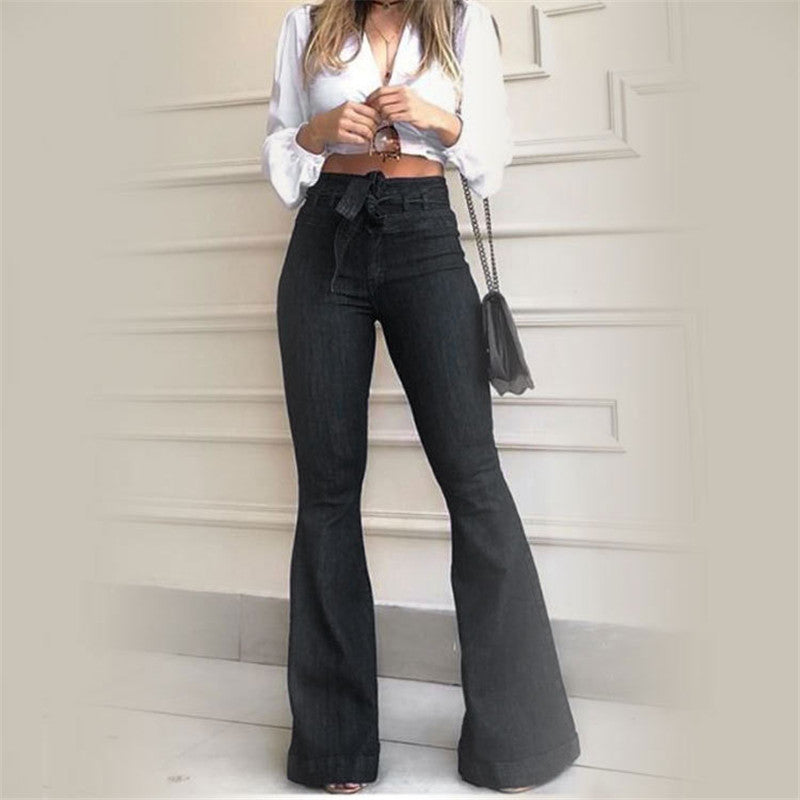 Pantalon évasé à lacets micro-élastiques - Chic&Shines