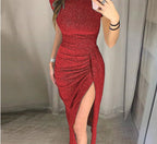 Robe longue à manches courtes scintillante de soirée - Chic&Shines