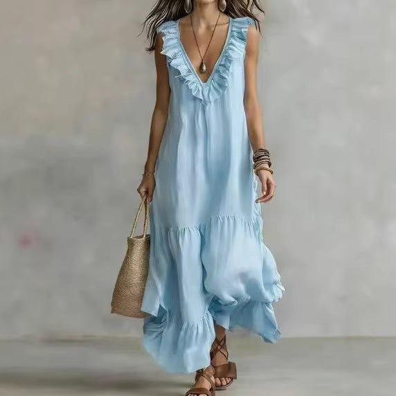 Robe longue dentelle casual fluide sans manches