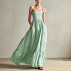 Robe longue rayée à fines bretelles
