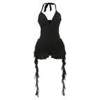 Combinaison short noire lacée, dos nu et col V