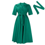 Robe mi-longue manches courtes avec ceinture
