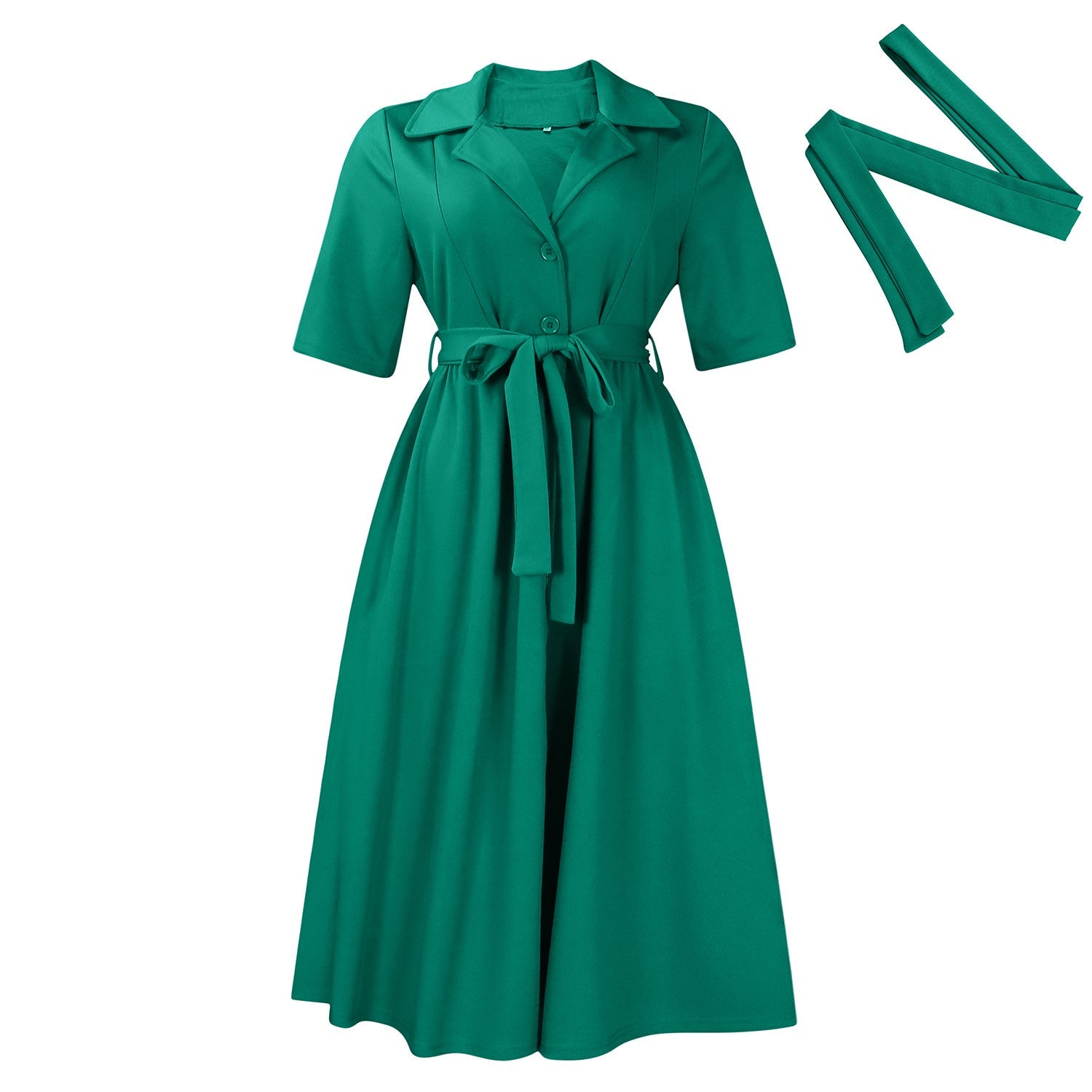 Robe mi-longue manches courtes avec ceinture