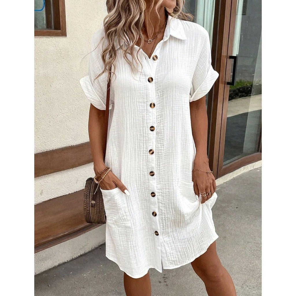 Chemise-robe lin coton unie à boutons
