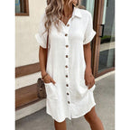 Chemise-robe lin coton unie à boutons