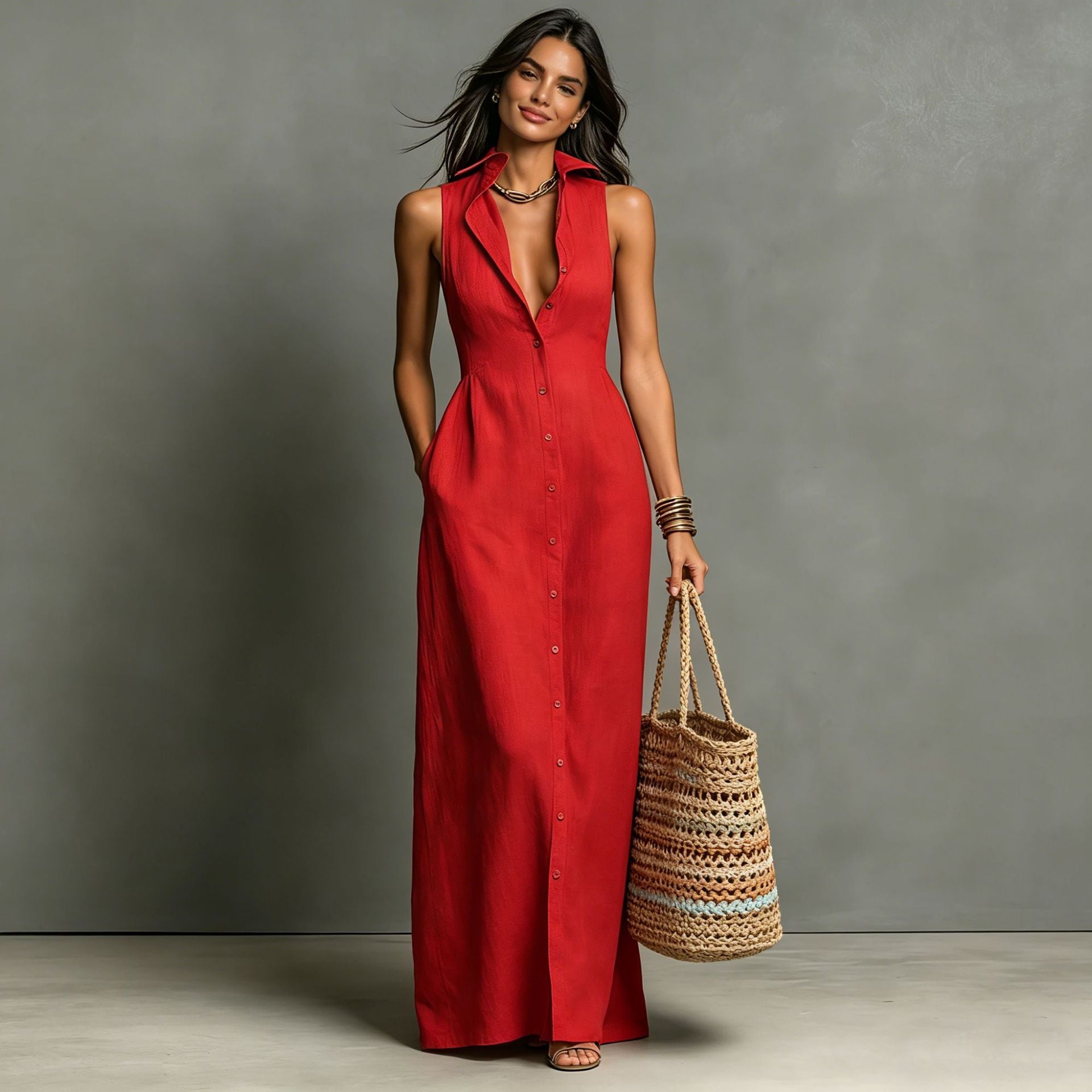 Robe trapèze lin coton sans manches