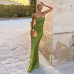 Emerald Green Pleated Backless Maxi Dress