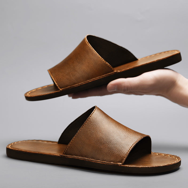 Men's genuine leather crossed slippers