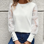 Liv's elegant floral lace T-shirt for women, round neck