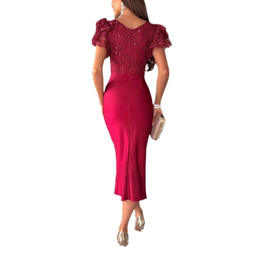Robe courte fendue décolleté manches courtes de soirée