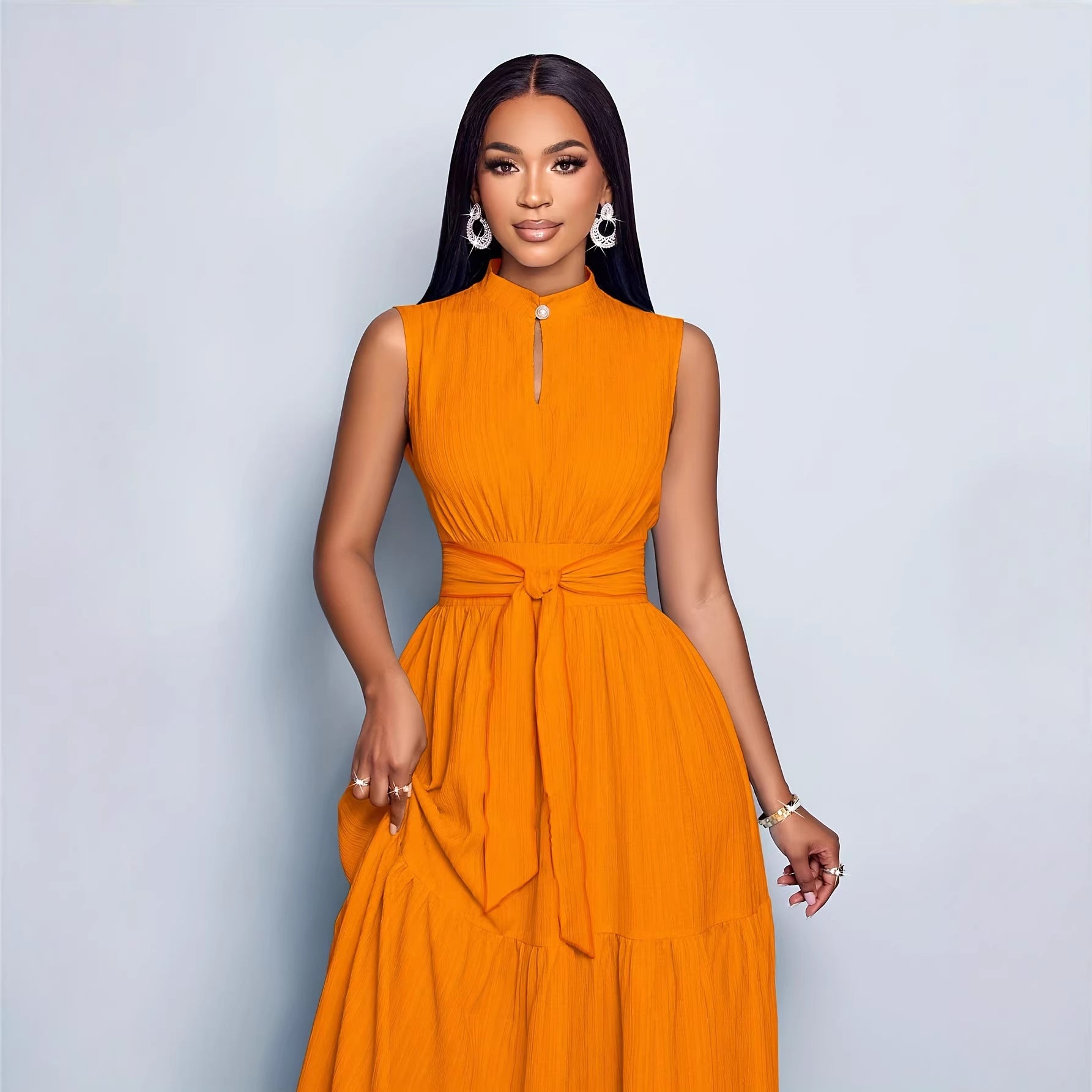 Robe patchwork à lacets et dentelle — Orangé