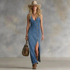 Robe denim sans manches coupe vintage