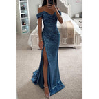 Robe de soirée d'automne pour femmes - robe longue pailletée décolletée avec fente pour le mariage et la fête