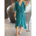 Robe asymétrique manches chauve-souris — Élégance fluide