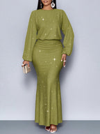 Long-sleeved sequined evening maxi dress