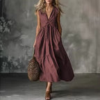 Robe longue col V sans manches – Unie et intemporelle