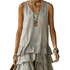 Robe lin-coton col V sans manches